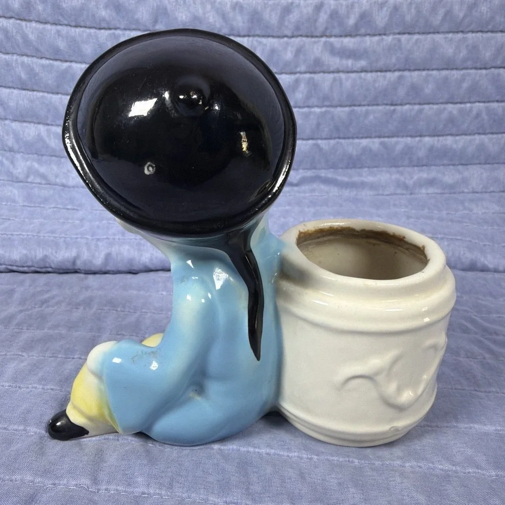 Vintage Joan Lea Creations Planter Oriental Boy Figurine 22K Gold Hand Painted